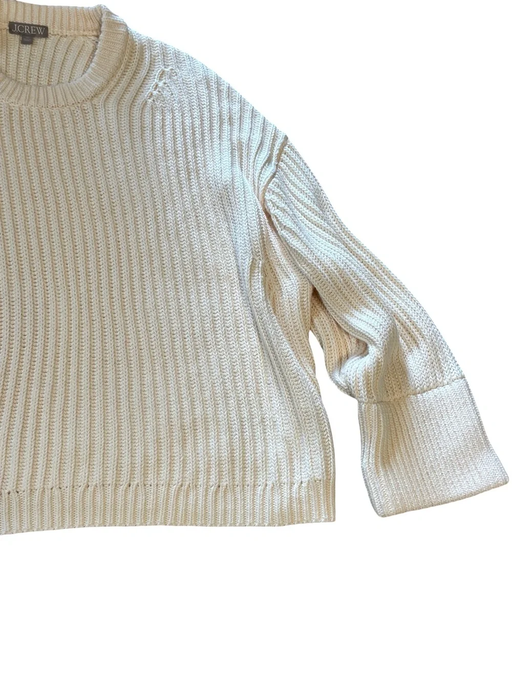 J Crew Heritage Cotton Fisherman Crewneck Sweater Womens 3X Natural Cream Crop